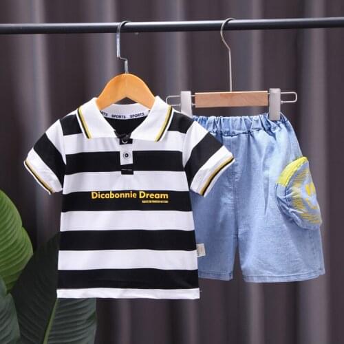 Baby Kids Boys/Girls Children Clothing Summer Casual Turn Down Collar Stripe T Shirt+Shorts 2pc Toddler Sports Outfits 1-6 Years