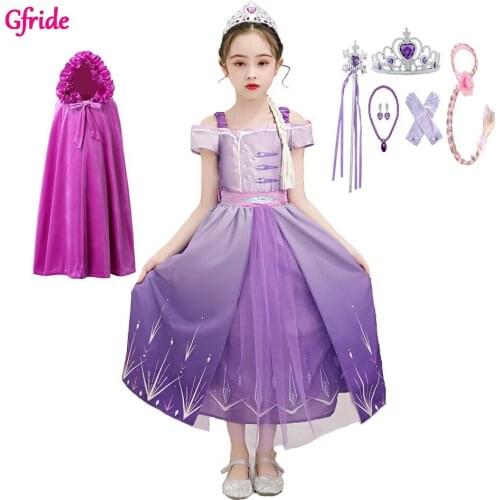 Snow queen Costume with Long Cloak For Girls Princess Dress up Puff Sleeve Clothing Halloween Christmas Cosplay Party Dress