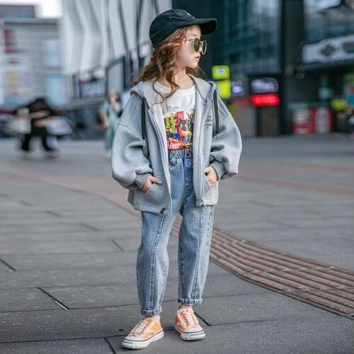 Grey Jacket Spring Autumn Coat Outerwear Top Children Clothes School Kids Costume Teenage Girl Clothing High Quality