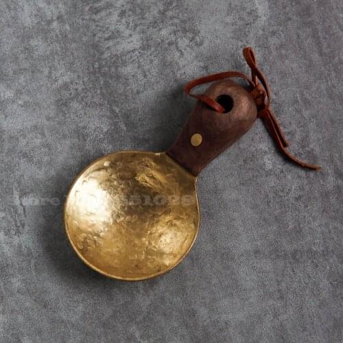 Brass Coffee Spoon Spades Wood Handle Coffees Beans Coffee Powder Measuring Spoon Kitchen Utensils