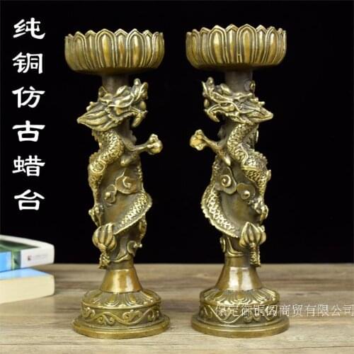 Casting brass candlestick Candlestick Ssangyong to deal with the old antique bronze Candlestick candle dragon manual wall dies
