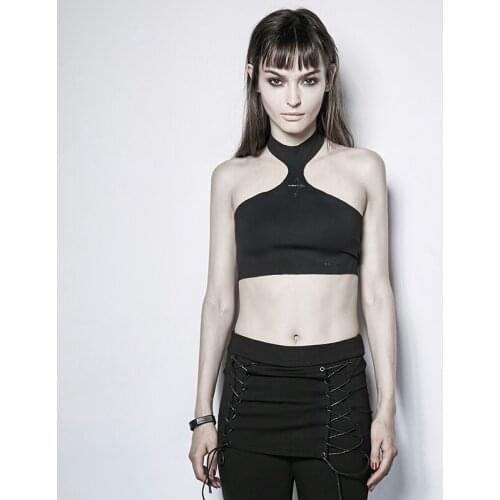 Fashion Steam Punk Sexy Lady Vest Black Halter Tank Tops Summer Short Undershirts For Women Tank Tops