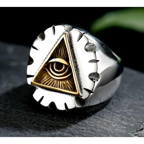Stainless Steel Popular Personality Ring Masonic Triangle Eyes Devil Eyes Mens Gold Ring Fashion Jewelry Dropshipping Gift