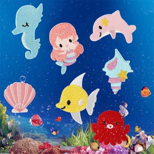 Maxsin High Quality Cute mermaid sailboat color fish dolphin Embroidery Patches for Bag Jeans Iron On Patches for Clothes DIY