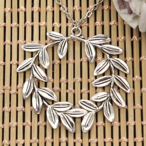 New Fashion Olive Wreath Pendants Round Cross Chain Short Long Mens Womens DIY Silver Color Necklace Jewelry Gift