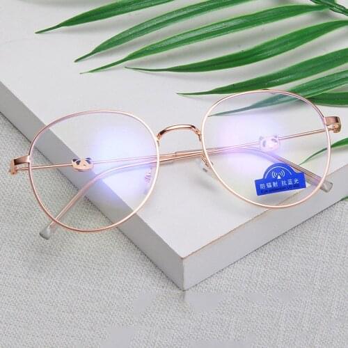Fashion Round Block Blue Light Glasses for Men Women with Metal Frame Panda Decoration AC Lens Student Study Computer Glasses