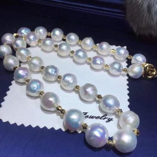 D317 Pearl Necklace Fine Jewelry Baroque 11-13mm Nature Fresh Water White Pearls Necklaces for Women Fine Birthday Presents