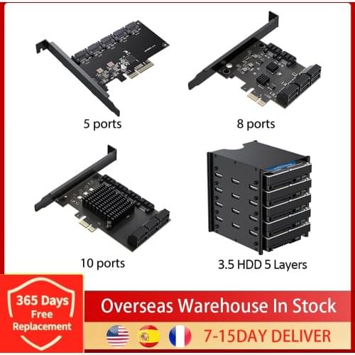 5/8/10 Port PCI-E To SATA 3.0 Expansion Card 6Gbps PCI-E X4 Adapter Card For Desktop PC JMB585 Chip Supports RAID Dropshipping