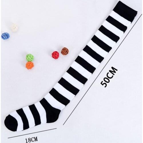 Striped Thigh High Stockings Sexy Polyester Cotton for Women Long Socks Knee Socks Elastic Japanese Style
