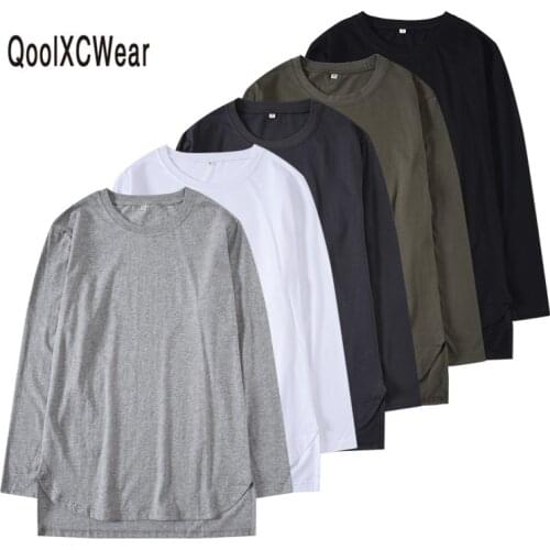 QoolXCWear Kanye bieber Long sleeve T-shirt hip hop baggy front short back long curved fall and winter T-shirt men/women