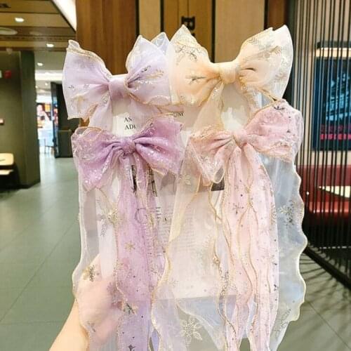 Pink Snow Colorful Hair Ribbon lace ribbon bow hairpin hair children Braided Fairy Princess Retro Hairpin