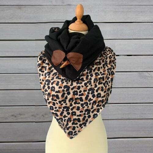 #R40 Luxuxry Brand Scarf Women Fashion Leopard Print Knot Bow Scarves Retro Printing Button Soft Wrap Scarves Casual Warm Shawls