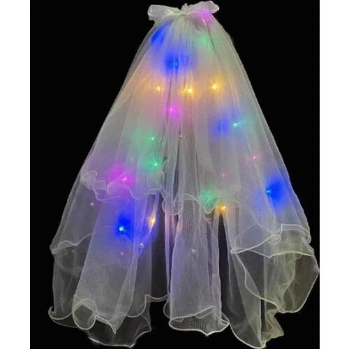 LED Luminous Veil lady Light Up Glowing Yarn Fairy Ribbon Bow Veil with Lights Strings For Party Wedding Bridal