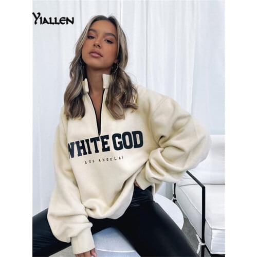 Yiallen Autumn New Fashion Casual Street Print Letter Loose Pullover Hoodies For Women Simple Warm Thicken Sweatshirts Female