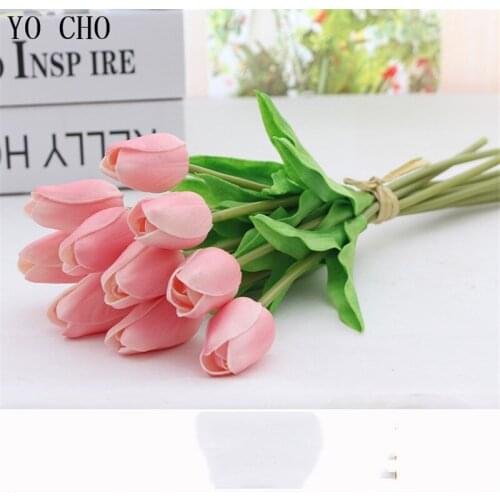 YO CHO 31 PCS/ LOT PU Mini Tulips Flower Party Supplies Real Touch Wedding Flowers Home Decor Mothers Day Decoration 12 Colors