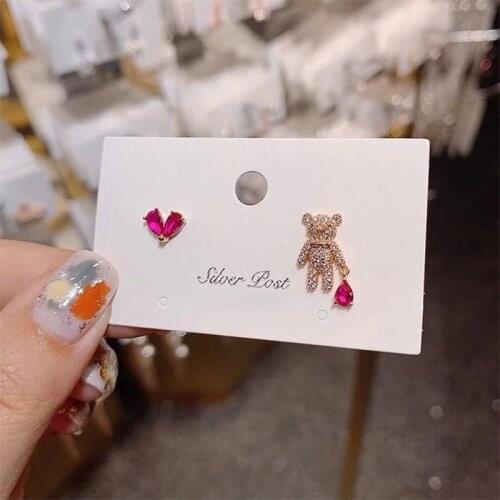 2020 New Arrival Heart Metal Women Trendy Stud Earrings Korean Earrings Ab Asymmetric Cute Bear Love Earrings Jewelry Female
