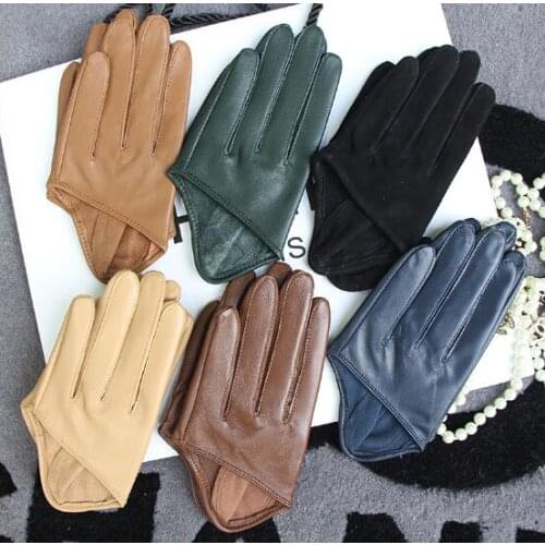 Womens runway fashion natural sheepskin leather half palm gloves female performance dancing genuine leather glove R1350