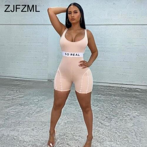 Letter Striped Spliced Rompers Womens Jumpsuit Sexy Round Neck Sleeveless Fitness Playsuit Summer High Waist Backless Bodysuits