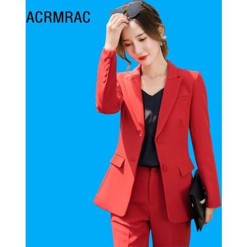 Women suits Slim autumn red jacket Pants 2-piece set OL Formal Women pants suits Woman set suits 9366