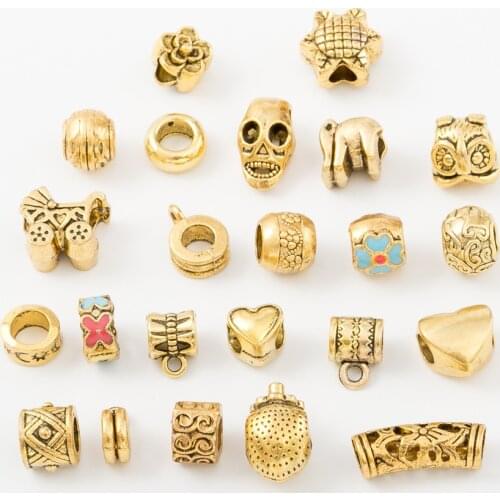 10pcs Animals Charm Pendant Tube Spacer Beads Antique Gold Big Hole Beads Fit DIY Skull & Heart Charm Bracelet Jewelry Making