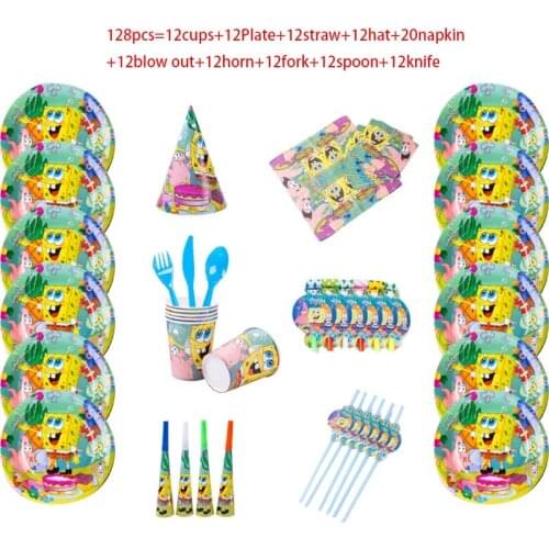 100+pcs Sponge-Bob Birthday Party Supplies Decorations Disposable Cups Plates Tablecloth Tableware Star bob Theme Birthday