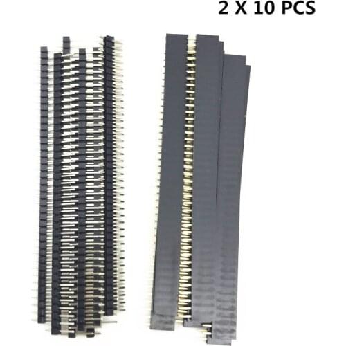 20 pcs, 10 pairs, 40 Pins, 1x40, Single Row, Male and Female, 2.54, Breakable Pin Head, JST PCB, Connector Strip for Arduino, Bl