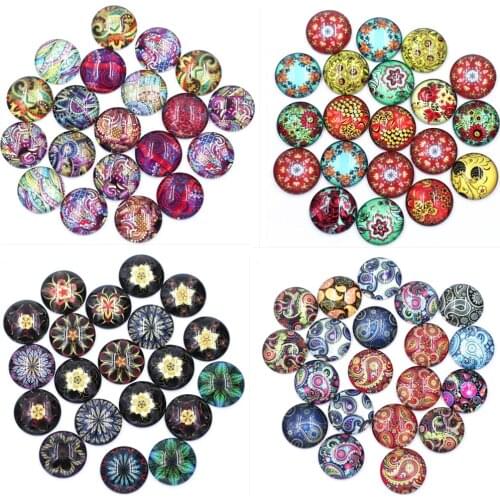 25mm Mixed Floral Geometric Glass Round Domes Cameos Cabochons Flatback DIY Scrapbook Handbag Crafts Jewelry Replace Accessories