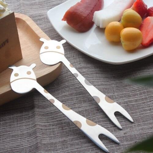 304 Stainless Steel Childrens Fruit Fork Spoon Cute Giraffe Duck Hippo Ice Cream Spoon Kitchen Creative Tableware 1PCS