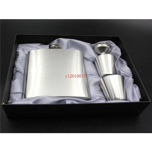 50set 7 Ounce Stainless Steel Hip Flask With 2 Shot Glass Cup And Funnel In Black Portable Gift Box Set
