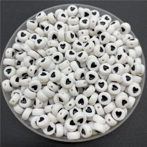 100pcs/Lot 7mm Acrylic Spaced Beads Round Shape Black Love heart Beads For Jewelry Making DIY Charms Bracelet Necklac