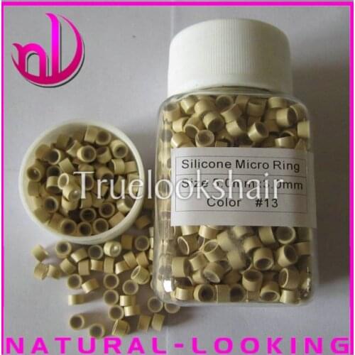 Free shipping 5mm 1000pcs/bottle #13 color Micro Silicone Rings/Links/Beads For Feather Hair Extension, Hair Extension Tools