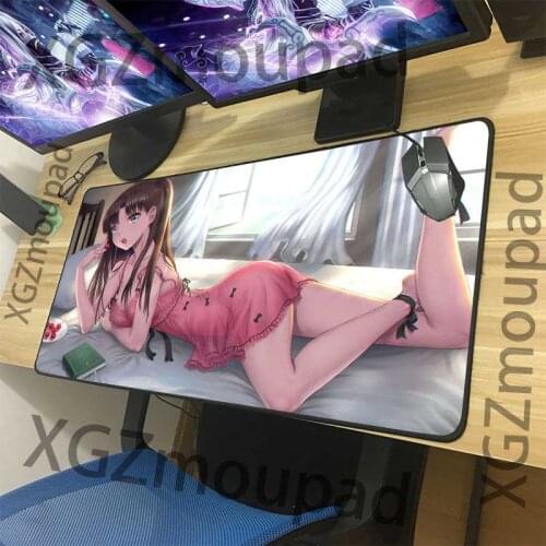 XGZ Anime Pink Girl Large Mouse Pad Black Lock Edge Internet Cafe Computer Keyboard Table Mat Speed Natural Rubber Non-slip Xxl