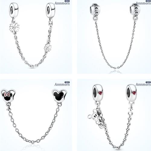 Fit Original Pandora Bracele Safety Chain 925 Sterling Silver Connect Pendant Sparkle Little Daisy Heart Star Shaped Fix Chain