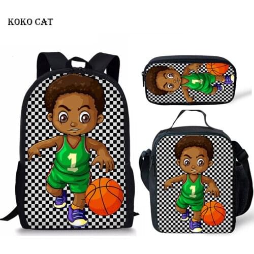 KOKO CAT Black African Boys School Bags for Kids 3pcs/set School Backpack Children Preppy Shoulder Bookbag Students Satchel