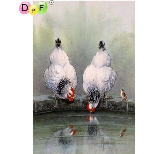 DPF DIY White chickens and birds 5D diamond mosaic kit square crafts diamond painting cross stitch diamond embroidery home decor