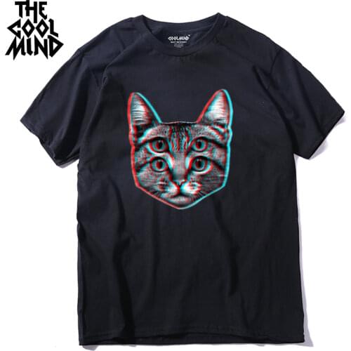 COOLMIND qi0410A 100% cotton funny short sleeve men T shirt casual cat cool mens tshirt male fashion t-shirt tee shirts
