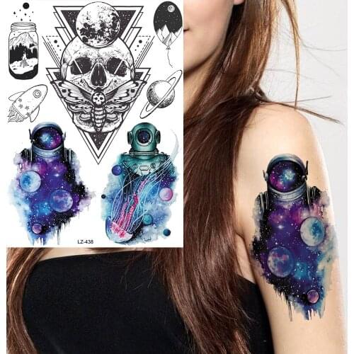 GoldOcean Galaxy Space Man Triangle Skull Flash Fake Tattoos Stickers Body Arm Waist Tattoo Temporary Self Adhesive Art Tatoos