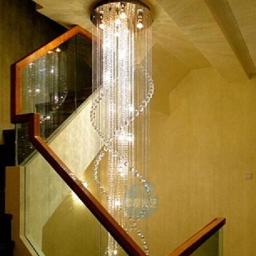 Villa stairs crystal chandeliers double staircase lights long chandelier stairs lantern floor in the floor hollow staircase lamp