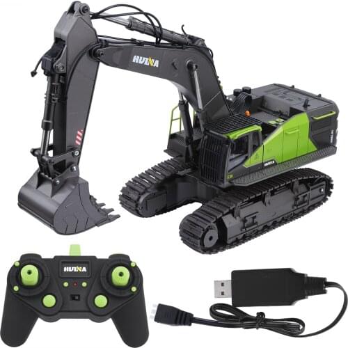 HUINA 1593 1/14 RC Excavator RC Truck Excavator Construction Tractor Metal Shovel Kids Toy with Lights & Sounds