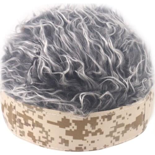 Unisex Hip Hop Camouflage Brimless Beanie Cap Fake Hair Wig Landlord Skull Hat 50JB