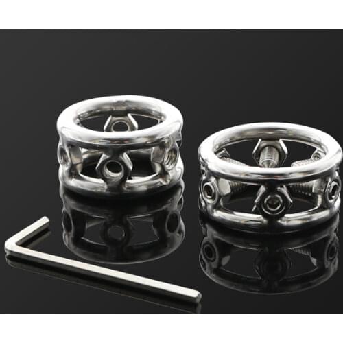 With Spike Glans Rring Cock Ring Stainless Steel Male Sex Ring Stop Premature Ejaculation Erection Dual Ball Stretcher Ring