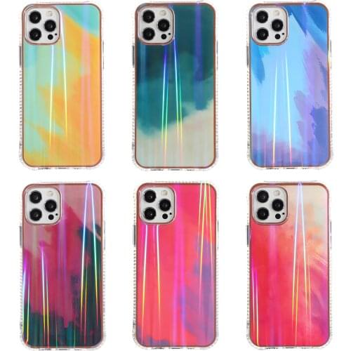 Colorful Laser Aurora Gold Frame Phone Case For iPhone 12 11 Pro Max X XR XS 8 7 Plus 12Mini Case Luxury Shockproof Back Cover