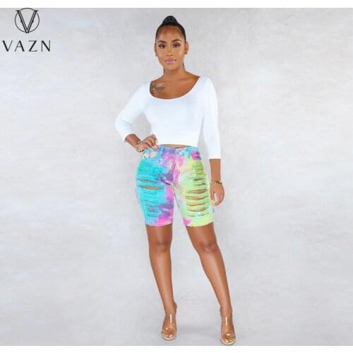 VAZN Summer 2021 Ladies Casual Fashion Street Slim Sexy Temperament Elegant Trend Tie-Dye Torn Jeans