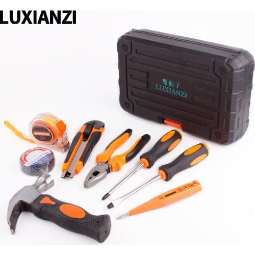 LUXIANZI Plastic Toolbox Set General Household Repair Hand Tool Kit With Screwdriver Knife Pliers Home Tool Kit Storage Case