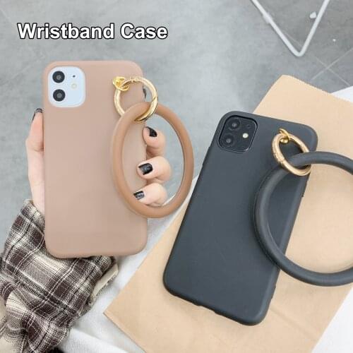For iPhone 11 Pro Max 11Pro XS Max XR X 7 8 6 6s Plus SE 2020 SE2 Case Wristband Hand Strap Band Matte Soft Back Cover Funda