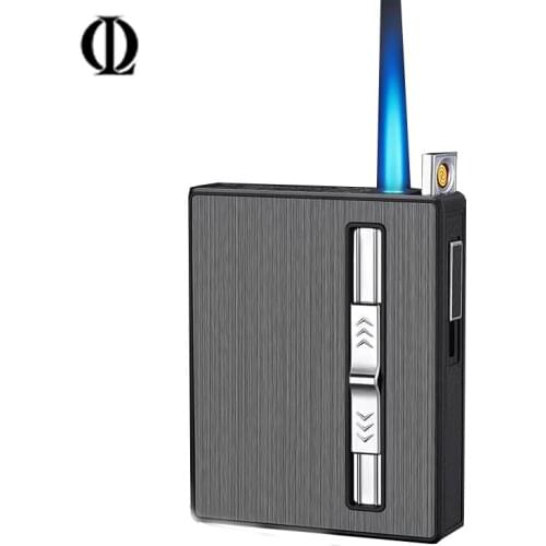 Metal Cigarette Case Windproof USB Lighter Gas Jet Turbine Torch Lighter Butane Waterproof Cigarette Accessories Small Tools