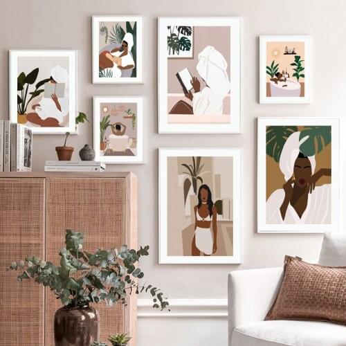 Minimalist Fashion Abstract Woman Bathe Read Rest Nordic Poster Wall Art Print Canvas Painting Decor Pictures For Living Room
