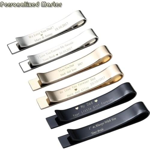 Personalized Master Free Engraving Custom Stainless Steel High Polished Stainless Steel Mens Thin Mirror Tie Bar Clip