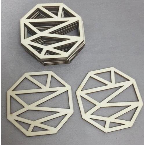 Set of 50 geometric laser cut wooden modern drink coasters 8x8cm