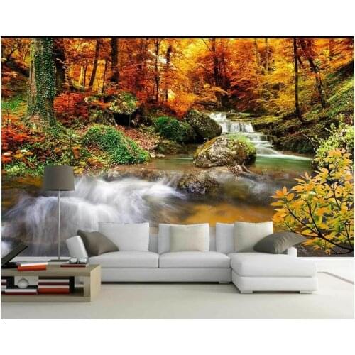 Custom mural 3d photo wallpaper Golden autumn forest flowing water waterfall decor living room wallpaper for walls 3 d in rolls